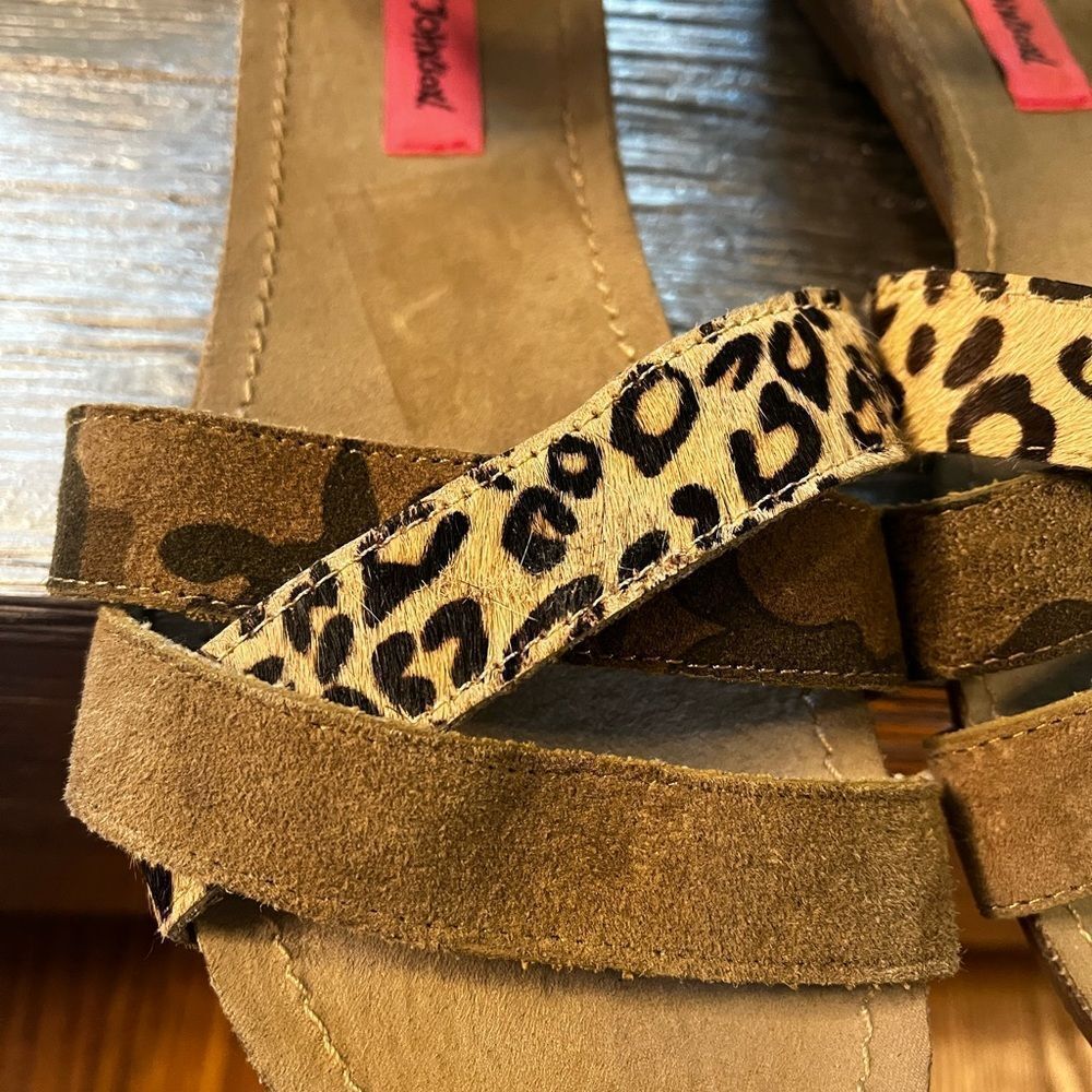 Leopard & Tan Suede Ankle-Strap Women's Sandals - Picture 3 of 5